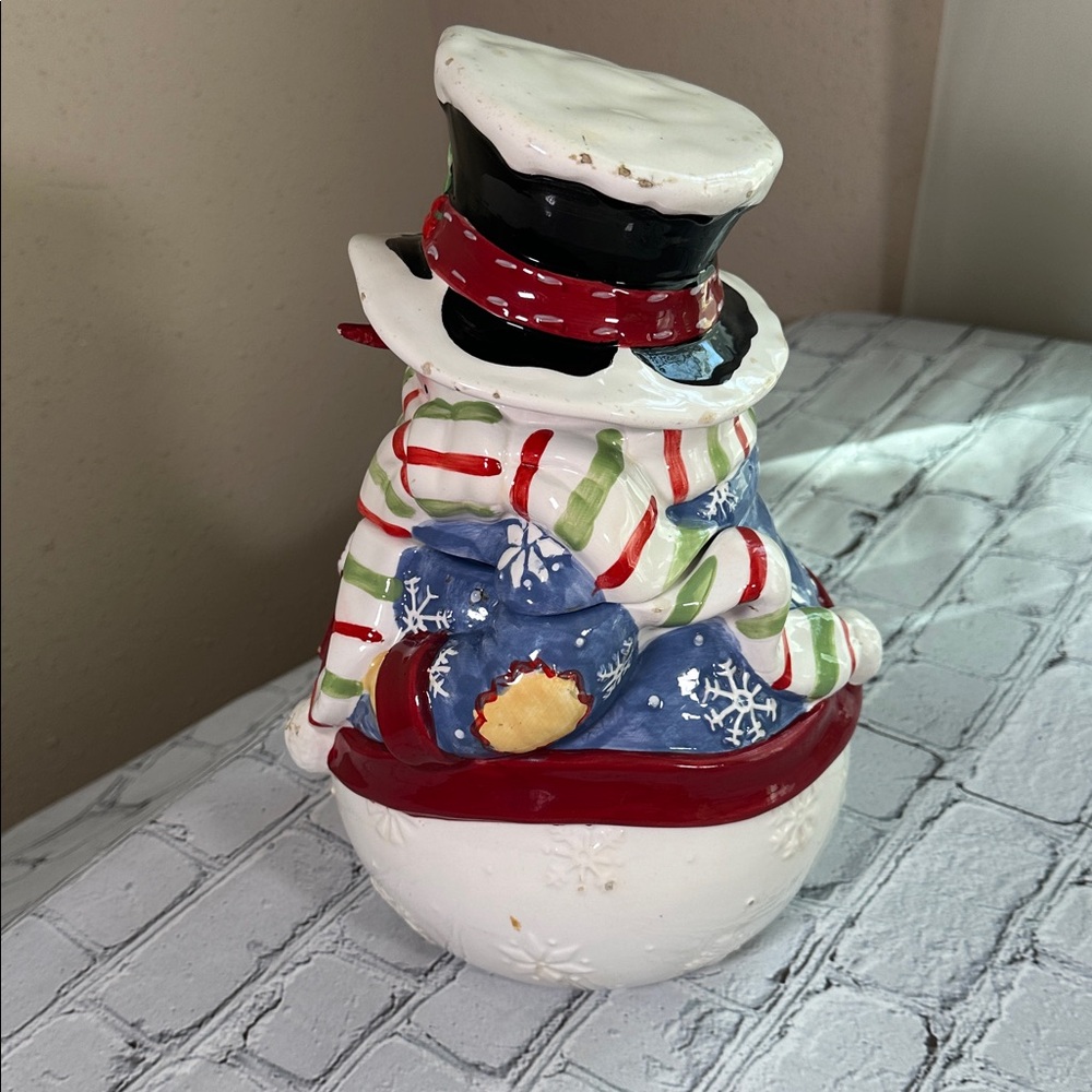 Vintage Festive Ceramic Snowman Cookie Jar - Picture 3 of 16